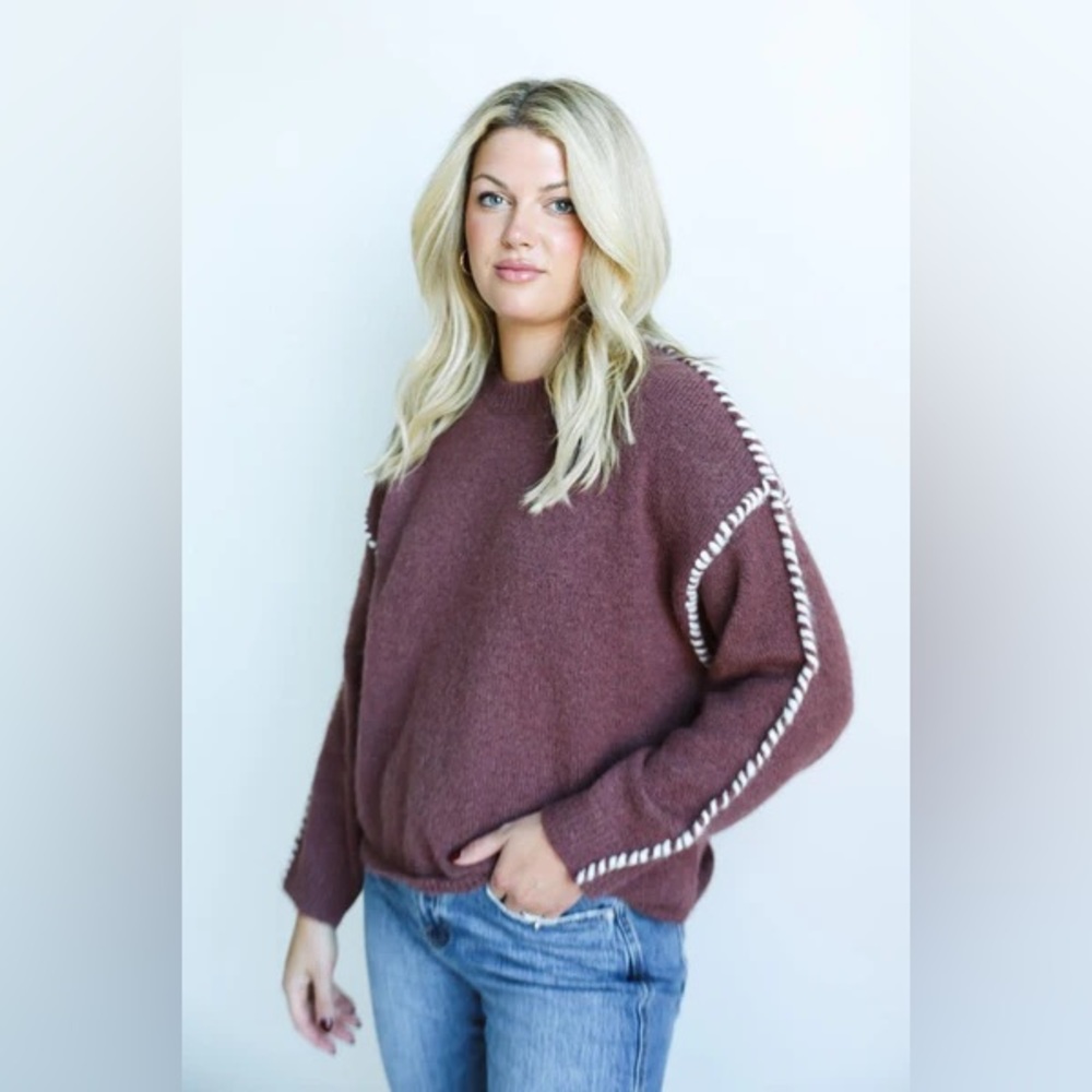 Miou Muse Brown & White Stitched Detail Sweater S